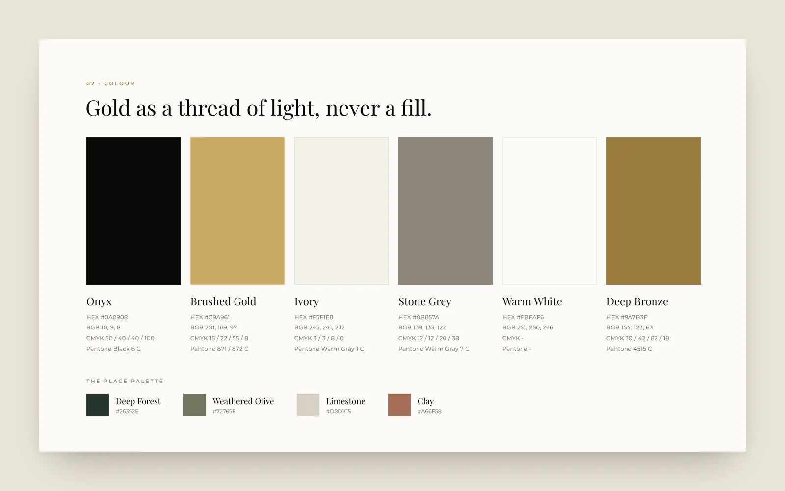 DOORS colour system with HEX, RGB, CMYK and Pantone values and the Garden Route place palette