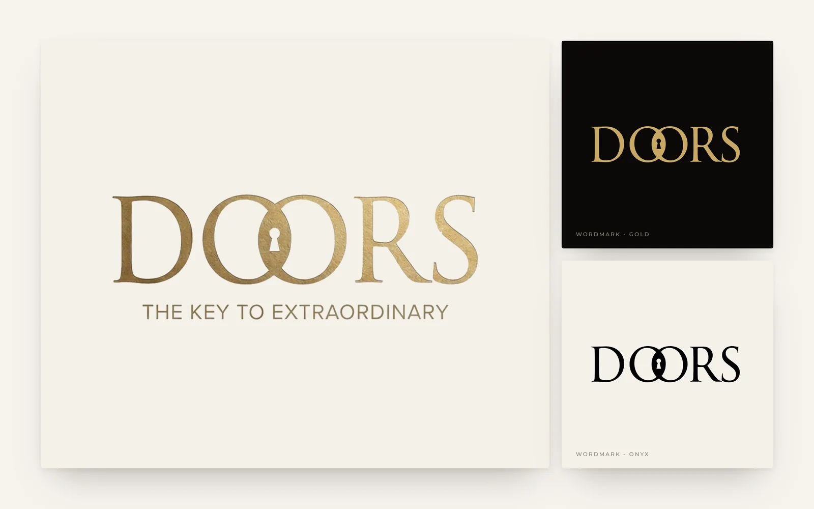 DOORS foil wordmark with the gold and onyx wordmark cuts